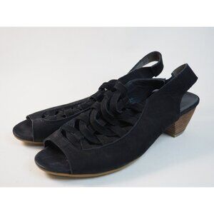 Paul Green Black Leather Weave Toped Sling Back Open Toe Heels, Size 7.5 | 5 UK